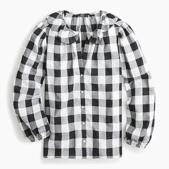 J. Crew White and Black Buffalo Plaid Button Down Blouse Size M - Picture 1 of 11